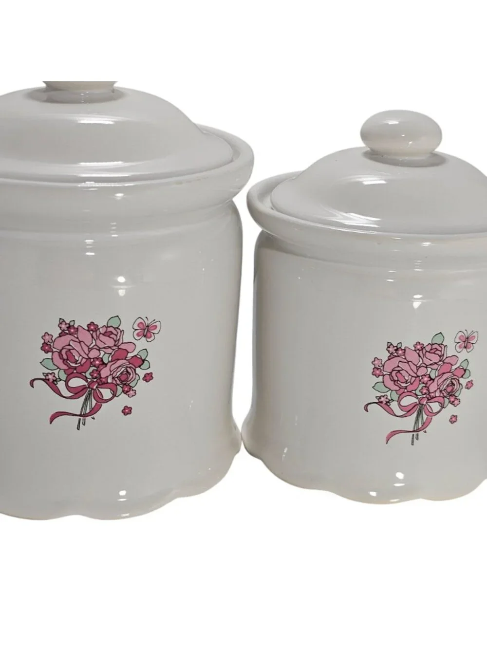1980s Canister Set /2 Veranda Hearts Roses Basket Cottagecore vtg kitchen storag